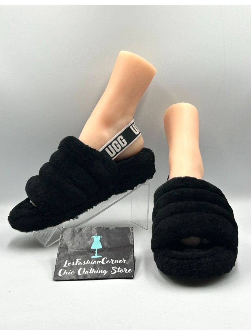 UGG Women's Black Sheepskin Fluff Yeah Slingback Slide Slippers Size 7 3483